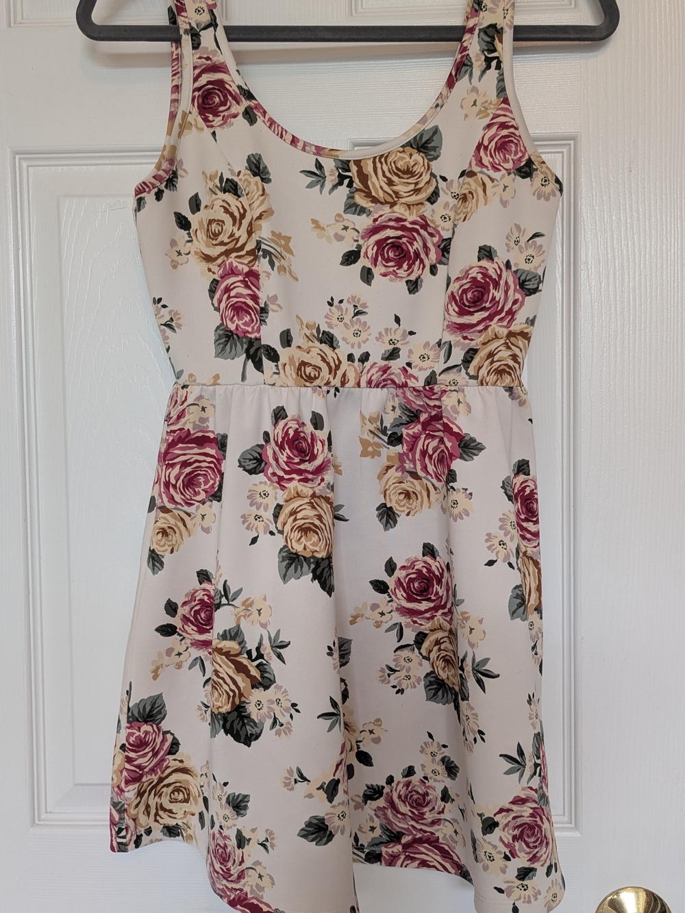 Floral Tank Dress in Cream with Pink & Gold Roses
